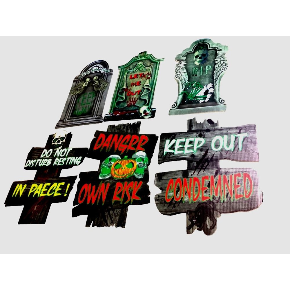 6 Halloween Yard Signs Stakes Props Outdoor Décor Outdoor Lawn Garden Graves